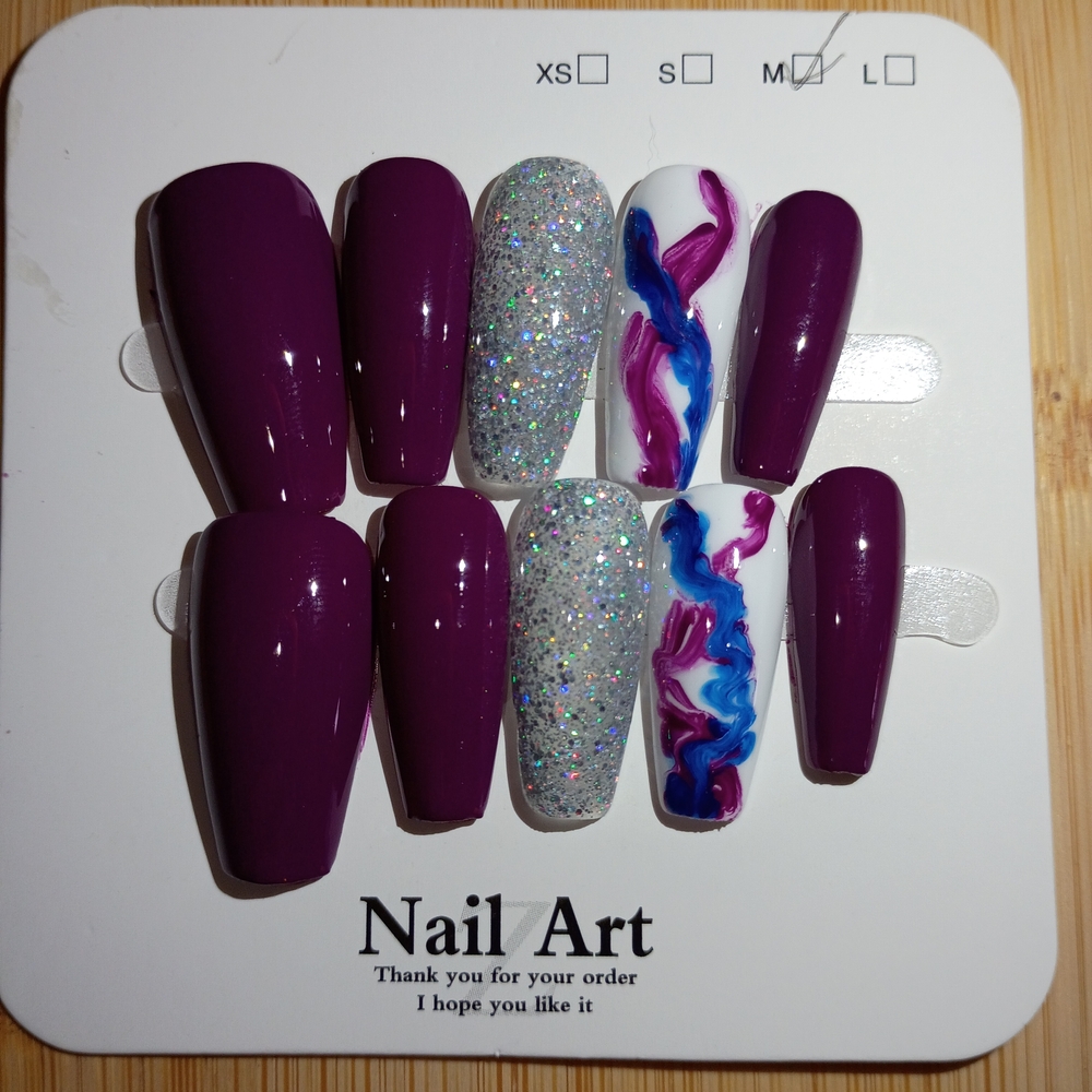 Purple and Glitter Coffin Press On Nail Set